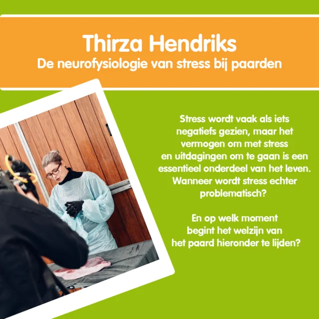 Alles over stress! 🧑🏻‍🎓

In de online summit staat het thema stress centraal in de presentatie van Thirza Hendriks. 

Stress wordt vaak als iets negatiefs gezien, maar het vermogen om met stress en uitdagingen om te gaan is een essentieel onderdeel van het leven. Wanneer wordt stress echter problematisch? En op welk moment begint het welzijn van het paard hieronder te lijden? ❌

In deze lezing duiken we in de neurofysiologische mechanismen achter stress. Wat is stress precies? Hoe werkt homeostase en zelfregulatie? We bespreken de verschillende vormen van stress, wat er gebeurt in het paardenlichaam, welke lichaamssystemen erbij betrokken zijn, en hoe deze systemen samenwerken. Ook staan we stil bij de gevolgen van chronische stress, de copingstrategieën die een paard kan inzetten, en de relatie tussen stress en pijn.

Daarnaast kijken we naar methoden om stress bij paarden te herkennen en meten. De lezing sluit af met praktische tips voor het omgaan met stress in de dagelijkse praktijk.

Ben jij erbij? 🫵

#stress #thirzahendriks #lerenoverpaarden